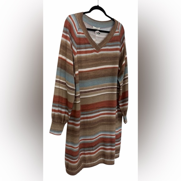 NWOT Easel Striped Oversized Dress Boho Cozy Long Sleeve Casual Size Medium - Picture 2 of 13